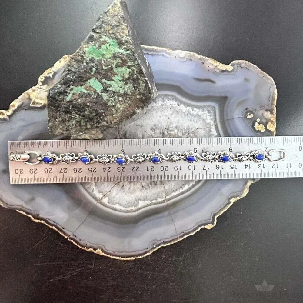 Carolyn Pollack Sterling Silver Lapis Decorated Foldover Link Bracelet For Women
